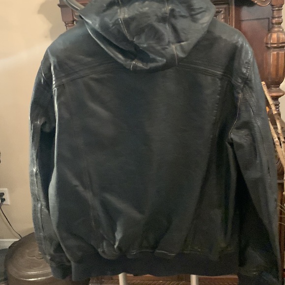 Men’s Danier, black leather jacket with detachable hood, labeled XL - Picture 4 of 16
